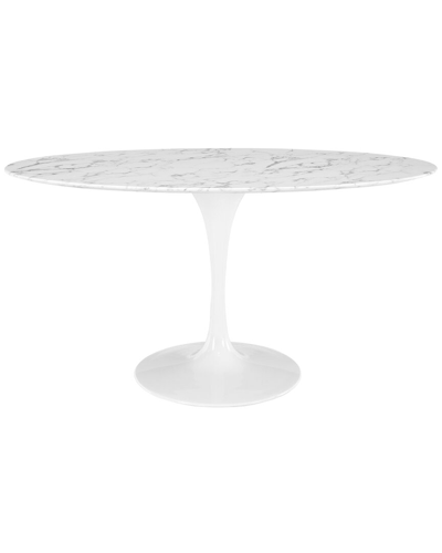 Modway Lippa 60in Oval Artificial Marble Dining Table In White