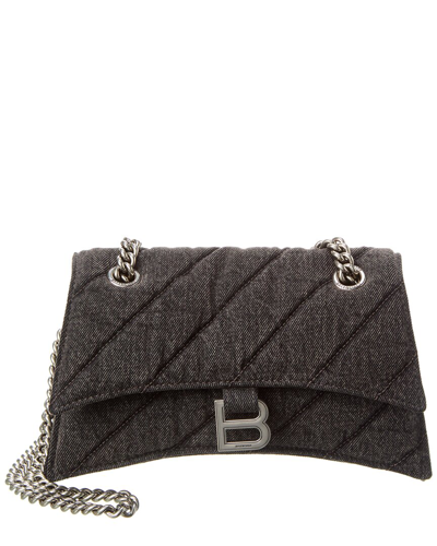 Balenciaga Crush Small Canvas Shoulder Bag In Black