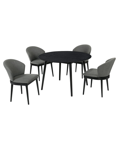Armen Living Arcadia & Juno 48in Round Charcoal & Black Wood 5pc Dining Set