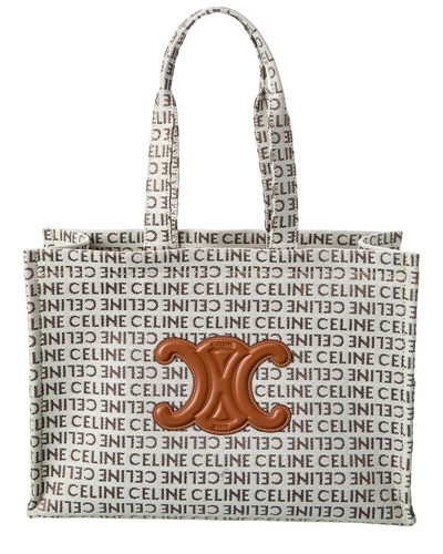 Celine Cabas Thais Large Canvas Tote In White