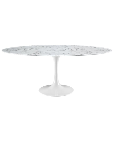 Modway Lippa 78in Oval Artificial Marble Dining Table In White