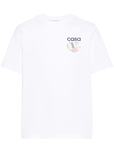 Casablanca Mens Equipement Sportif Equipement Graphic-print Organic-cotton T-shirt In White