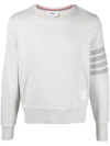 Thom Browne Crew Neck Sweatshirt In Classic Loopback With Engineered 4 Bar Stripe In Grey