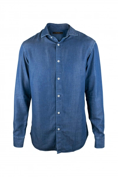 Moorer Blue Denim Shirt With Button Front In Multi