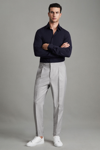 Reiss Grey Relaxed Drawstring Trousers With Turn-ups In Grey