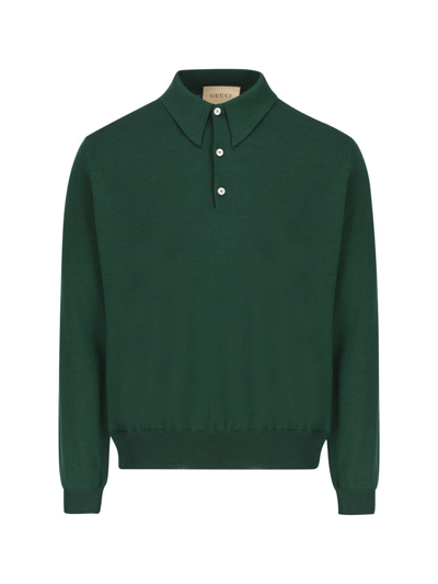Gucci Logo Embroidered Collared Sweater In Green