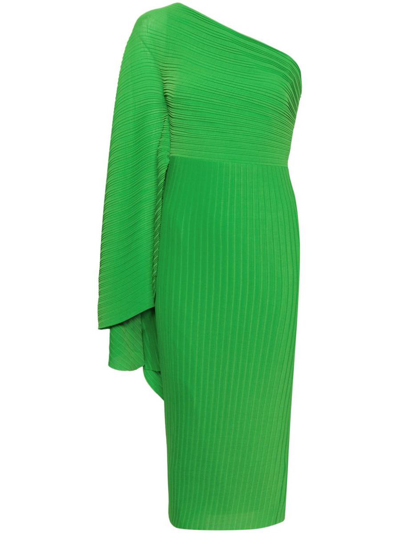 Solace London Lenna One-shoulder Draped Midi Dress In Bright Green