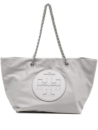 Tory Burch Ella Chain Nylon Tote Bag In Bay Gray