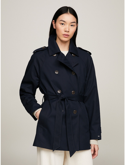 Tommy Hilfiger Short Cotton Trench Coat In Navy
