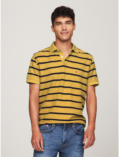 Tommy Hilfiger Regular Fit Stripe Wicking Polo In Daisy Yellow