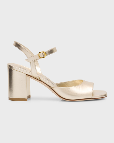 Stuart Weitzman Tia Metallic Ankle-strap Sandals In Light Gold