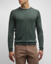 John Smedley Crew Neck Fine Knit Sweater In Highland Green