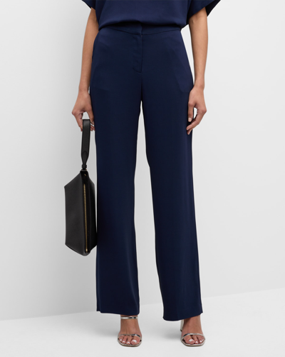 Natori Mid-rise Straight-leg Stretch Crepe Trousers In Midnight Navy