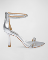 BADGLEY MISCHKA LOGAN METALLIC CRYSTAL ANKLE-CUFF SANDALS