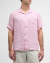 Swims Men's Capri Linen Micro-print Short-sleeve Shirt In Berry Pink