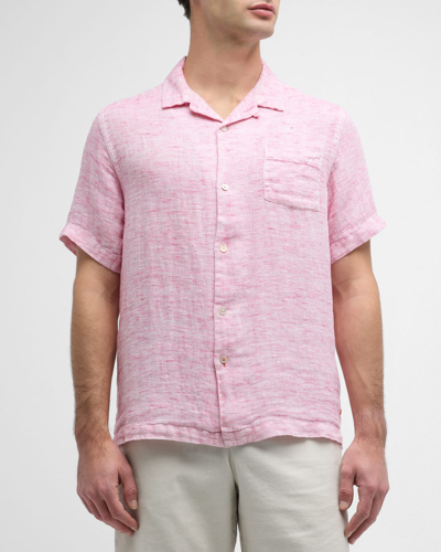 Swims Men's Capri Linen Micro-print Short-sleeve Shirt In Berry Pink