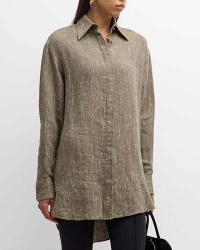 Brandon Maxwell The Phillipa Linen-silk Shirt Dress In Ash Herringbone