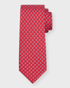 Ferragamo Men's Flower And Bee-print Silk Tie In Rosso