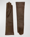 Agnelle Long Leather Gloves In Brown