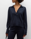 Simkhai Cashmere Cotton Long-sleeve Polo Sweater In Midnight