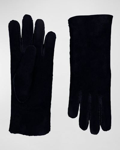 Agnelle Denise Classic Suede Gloves In Noir