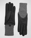 AGNELLE CECILIA LEATHER & RIBBED CASHMERE GLOVES