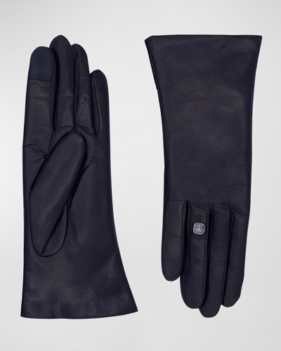 Agnelle Inesbague Crystal & Leather Gloves In Tnoir