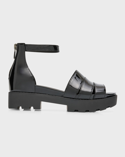 Eileen Fisher Patent Leather Ankle-strap Sandals In Black