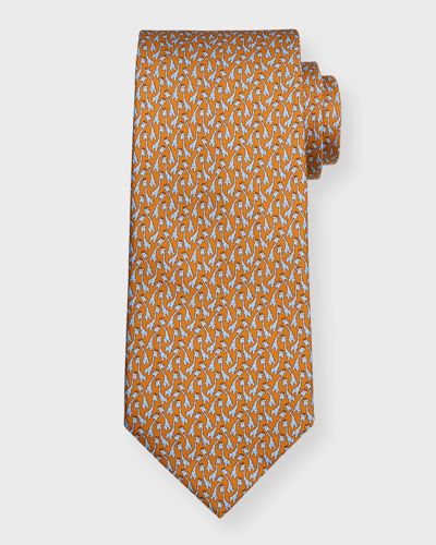 Ferragamo Giraffe Print Silk Classic Tie In Arancio