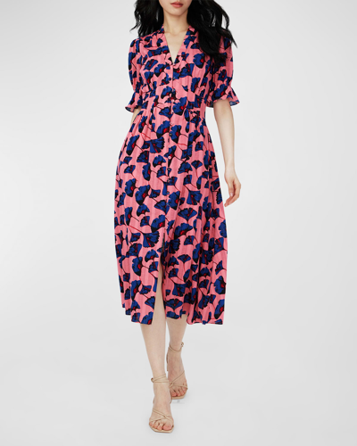 Diane Von Furstenberg Erica Floral-print Puff-sleeve Midi Dress In Falling  Gingko An | ModeSens