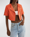 Lamarque Kirsi Short-sleeve Leather Jacket In Spicy Orange