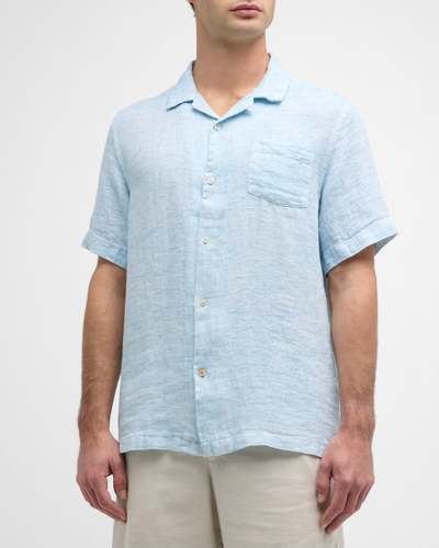 Swims Men's Capri Linen Micro-print Short-sleeve Shirt In Blue Skies