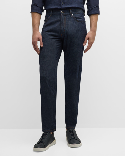 Zegna Slim Fit Cotton & Linen Jeans In Dark Blue In Navy