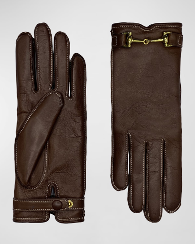 Agnelle Classic Buckled Leather & Cashmere Gloves In Whisky