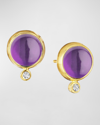 SYNA 18K YELLOW GOLD AMETHYST AND DIAMOND STUD EARRINGS