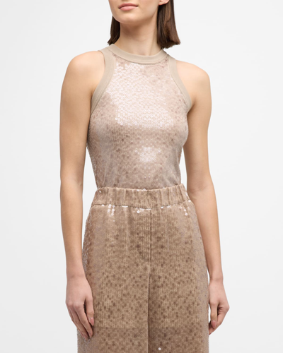 Brunello Cucinelli Sequined Cotton Tank Top In C055 Anthracite
