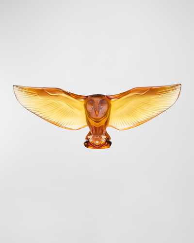Lalique Barn Owl Sculpture, Amber In Yellow