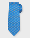 Ferragamo Men's Flower And Bee-print Silk Tie In Azzurro