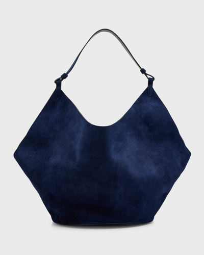 Khaite Lotus Medium Suede Shoulder Bag In Midnight Navy