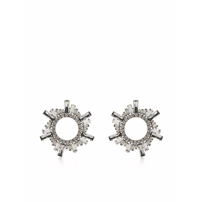 Amina Muaddi Silver Tone Begum Mini Crystal Earrings