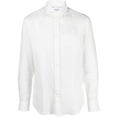 Brunello Cucinelli Slim Cotton Twill Shirt In White