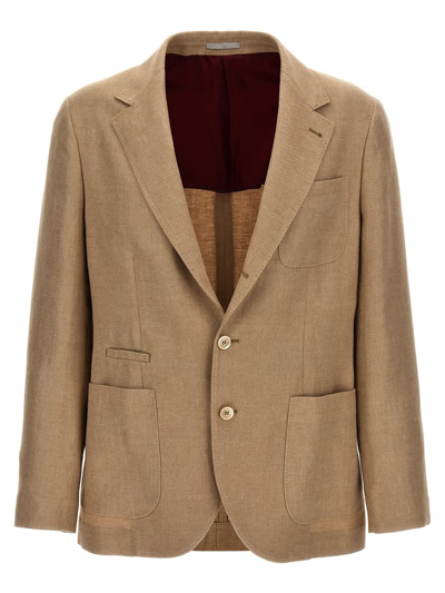 Brunello Cucinelli Single Breasted Tailored Blazer In Beis