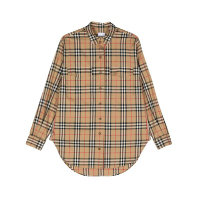 Burberry Checked Buttoned Shirt In Beige