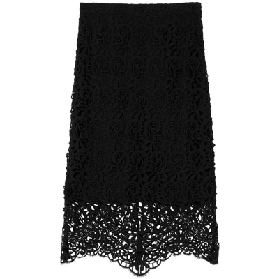 Burberry Lace Pencil Skirt In Black
