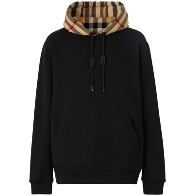Burberry Contrast Check Hoodie In Black