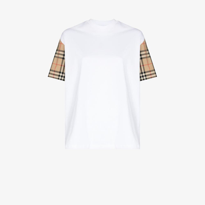 Burberry White Crew Neck T Shirt With Check