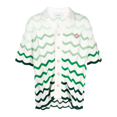 Casablanca Gradient Wave Crochet Cotton Shirt In White