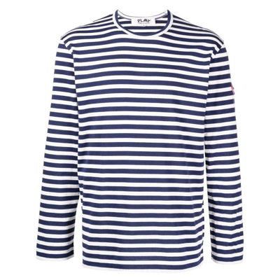 Comme Des Garçons Play X Invader Logo-patch Striped T-shirt In Blue/white