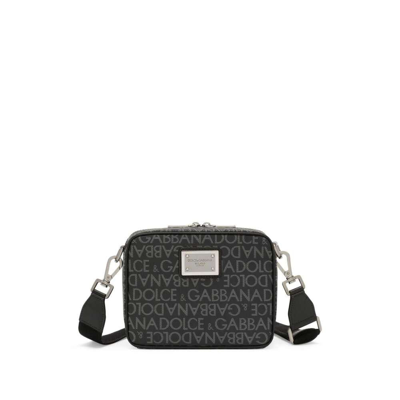 Dolce & Gabbana Logo Printed Zipped Shoulder Bag In Black/grey