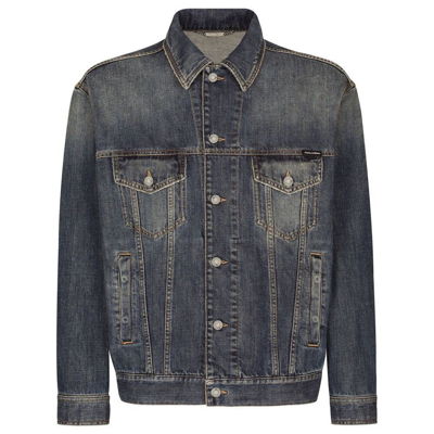 Dolce & Gabbana Stretch Light Blue Wash Denim Jacket In Multicolor